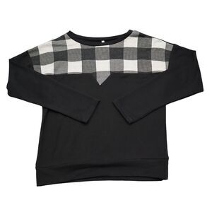 Bozzolo Sweatshirt Mens S Black Long Sleeve Crew Neck Plaid Colorblock Pullover